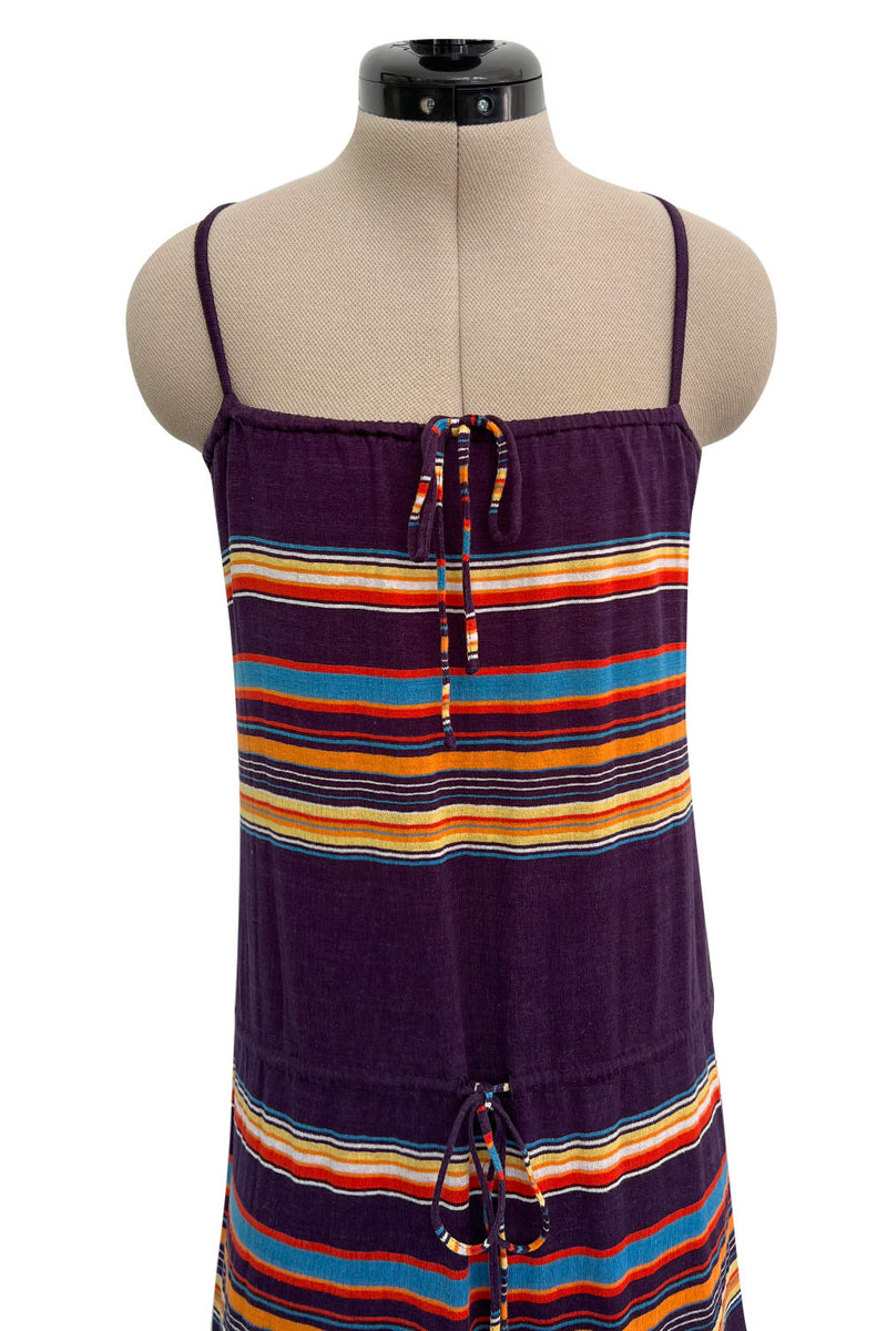 Spring 1977 Christian Dior by Marc Bohan Purple & Multi Coloured Stripe Cotton Jersey Dress