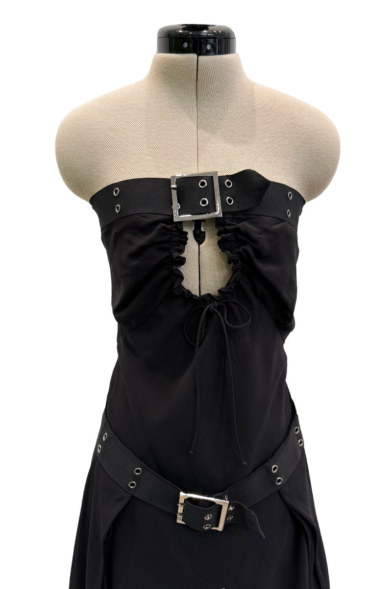 Sexy Fall 2002 Christian Dior by John Galliano Look 23 in Black Strapless Silk w Buckle Details