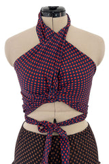 Prettiest Spring 1971 Yves Saint Laurent Documented Dotted Ruffle Skirt & Tie Halter Top Set