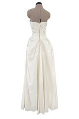 Prettiest 1950s Fred Perlberg Strapless Ivory Dress w Gathered Back Skirting & Net Cotton Muslin Underskirts
