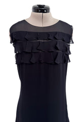 Spring 2001 Chanel by Karl Lagerfeld Midnight Blue Silk Chiffon Dress w Ruffles & Low Back
