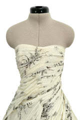 Spring 2004 Prada by Miuccia Variation on Look 52 Printed Ivory Strapless Cotton Dress
