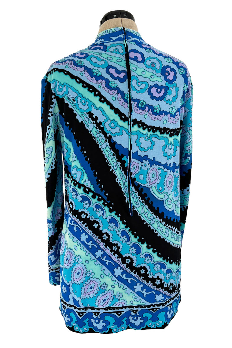 Chic Little 1970s Leonard Ocean Blues Printed Silk Jersey Untra Mini Dress or Tunic