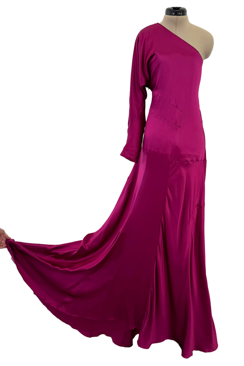 Chic Spring 2008 Yves Saint Laurent by Stefano Pilati Runway Look 35 Deep Fuchsia Pink Silk One Shoulder Dress