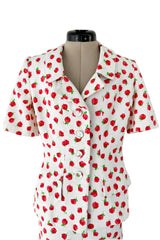 Prettiest 1980s Oscar de la Renta Tiny Spring Rose Print Skirt & Short Sleeve Jacket Suit Set