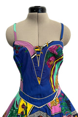 Iconic Spring 1992 Versace by Gianni Versace Jeans Couture Floral Print Full Skirt Halter Mini Dress