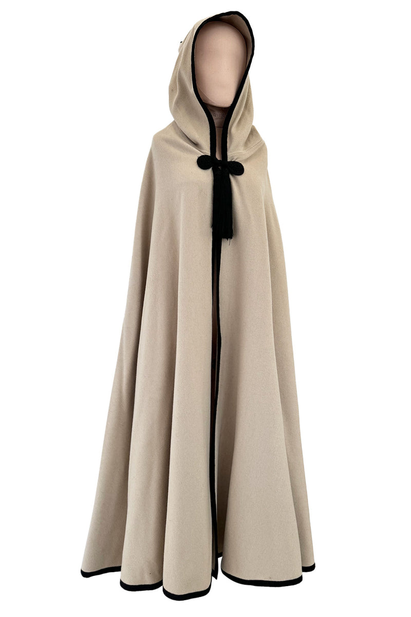 Well Documented Fall 1976 Yves Saint Laurent Hooded Cape w Braided Edges & Tassel Details