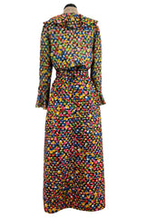 Numbered 1970s Christian Dior by Marc Bohan Demi-Couture Metallic Multi Color Silk Set
