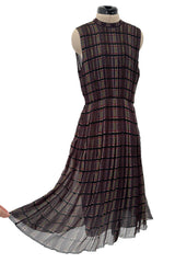 Prettiest Spring 2004 Prada Runway Look 31 Feather Light Grey & Green Silk Chiffon Plaid Dress