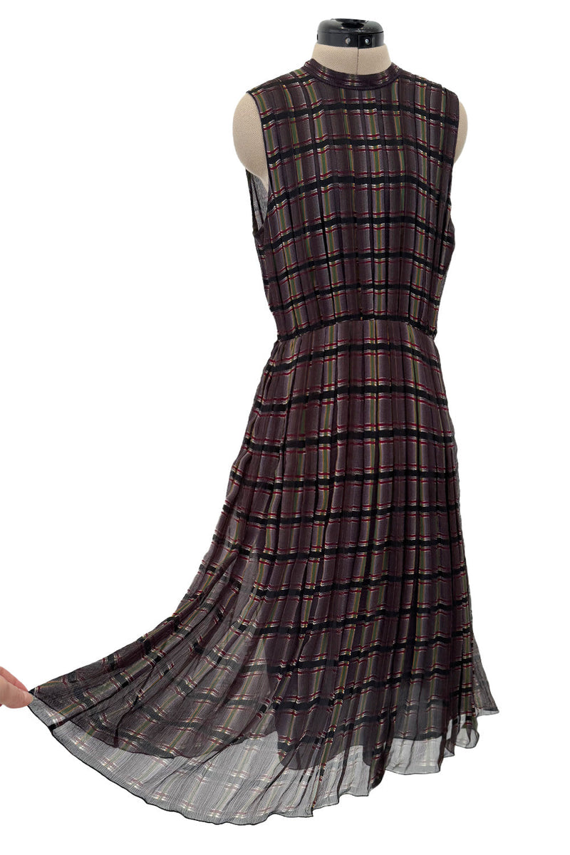 Prettiest Spring 2004 Prada Runway Look 31 Feather Light Grey & Green Silk Chiffon Plaid Dress