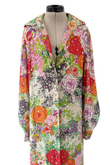 Beautiful Spring 1974 Pauline Trigere Runway Floral Print Dress w Rhinestone Detailing