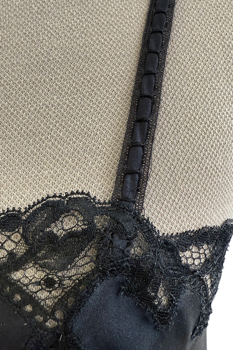 Prettiest Spring 1984 Emanuel Ungaro Haute Couture Black Silk & Handmade Lace Camisole