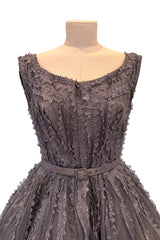 Exceptional 1950s Jacques Heim Golden Era Haute Couture Ultra Rare Purple-Gray Net & Handmade Lace Dress