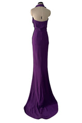 Beautiful Resort 2009 Christian Dior by John Galliano Purple Bias Silk Crepe Dress w Plunge Front & Train