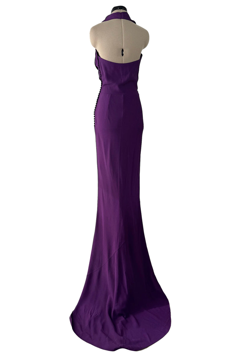Beautiful Resort 2009 Christian Dior by John Galliano Purple Bias Silk Crepe Dress w Plunge Front & Train