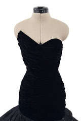 Documented Fall 1987 Emanuel Ungaro Runway Velvet & Lace Mini Dress w Peaked Bodice