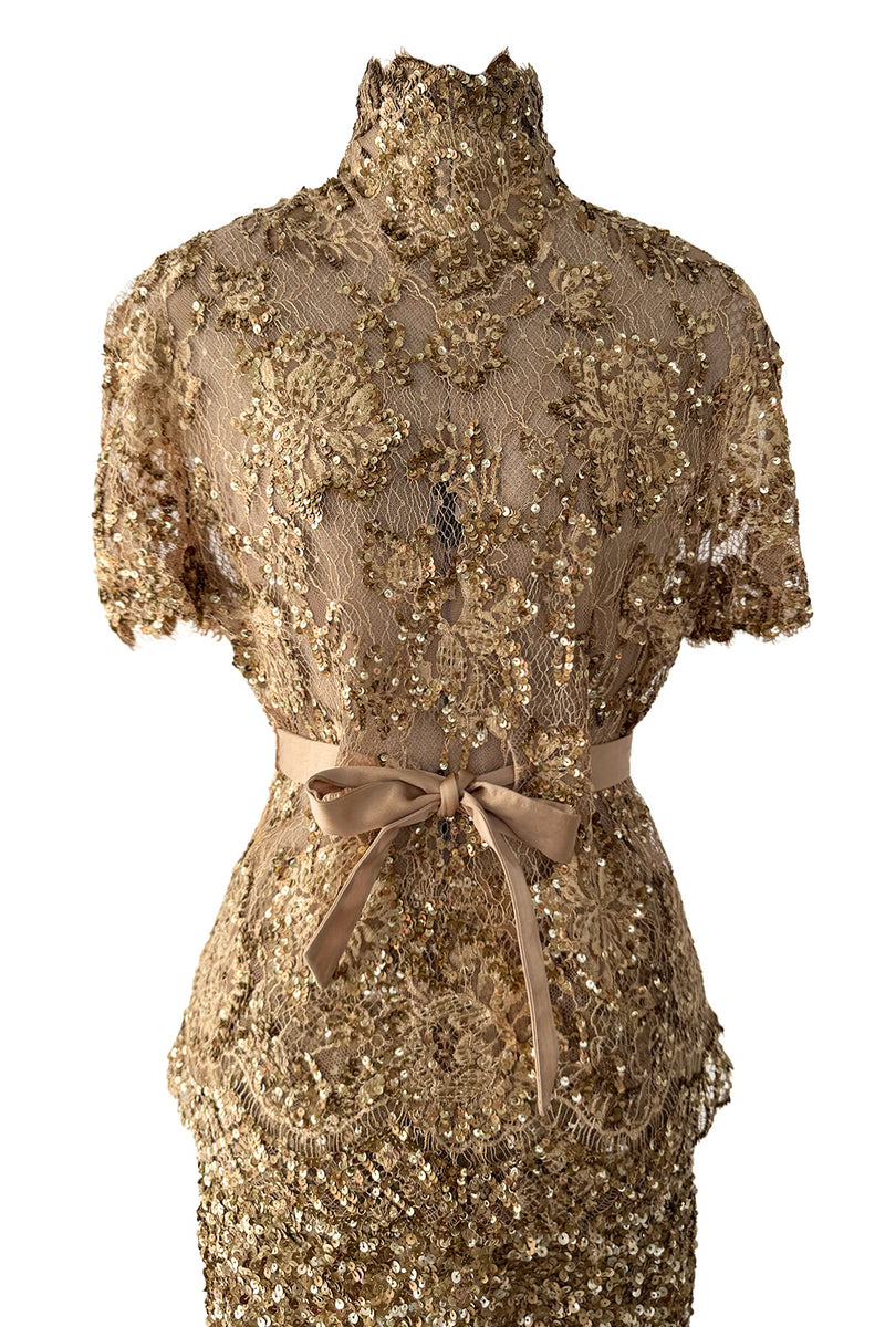 Outstanding 2010s Valentino by the Original Mr. Valentino Two Piece Metallic Gold Sequin Covered Set
