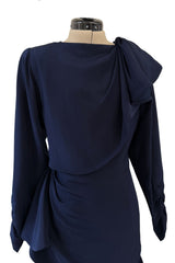 Elegant Spring 1989 Nina Ricci by Gerard Pipart Haute Couture Runway Deep Blue Silk Dress