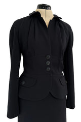 Pre-Fall 2011 Christian Dior by John Galliano Black Silk Suit w Back Flared Skirt & Gathered Detailed Jacket