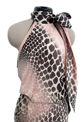 Spring 2004 Roberto Cavalli Bias Cut Silk Brown and Pink Printed Halter Top w Tie & Skirt Set