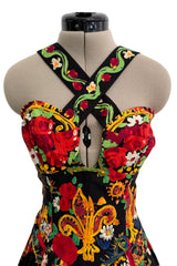 Spring 1992 Christian Lacroix Runway & Ad Campaign Printed Mini Dress w Lace Up Back & Full Skirt