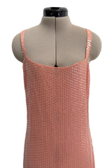 Prettiest Spring 1974 Halston Couture Pale Pastel Peach Iridescent Sequin Easy-to-Wear Tank Dress