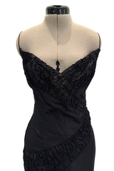 Outstanding 2000s Richard Tyler Black Silk Dress w Gathered Inserts & Scooped Open Back