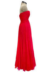 Beautiful Spring 1989 Bob Mackie Runway Red Silk Chiffon Dress & Cape w Inner Pink Layer