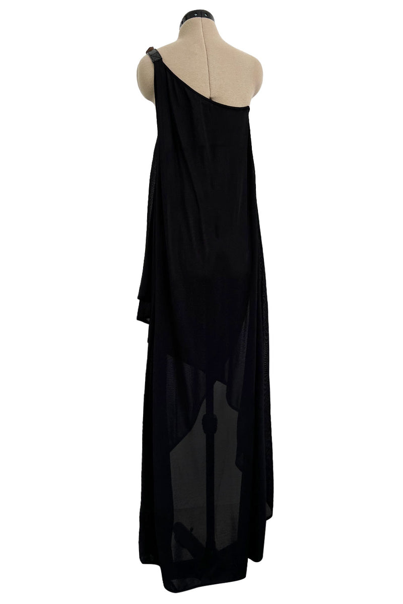 c. 2009 Alexander McQueen One Shoulder Black Knit Wrapped Dress w Buckle Detail