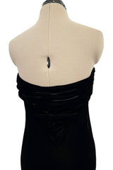 Rare 1976 Halston Couture Iconic Well Documented Front Tying Bias Cut Black Velvet Strapless Column Dress