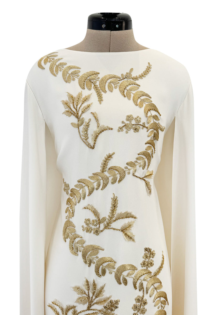 Spring 2019 Oscar de la Renta by Laura Kim & Fernando Garcia Gold Embellished Ivory Caftan Dress