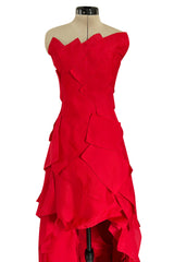 Fall 2001 Jean Louis Scherrer Haute Couture Original Runway Look 7 Sample Strapless Red Layered Panel Dress