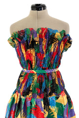 Incredible 1980s Arnold Scaasi Couture Brilliant Multi Colour Net & Vivid Sequin Covered Dress