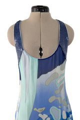 Spring 2010 Emilio Pucci by Peter Dundas Runway Look 24 Blue Printed Silk Chiffon & Sequin Dress