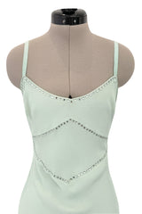 Fabulous Spring 2004 John Galliano Pale Mint Green Bias Cut Slip Dress w Rhinestone Detailing