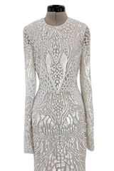 Beautiful Spring 2022 Naeem Khan Bridal Collection 'Salinas' Ivory Net Dress w Sequin Pattern & Trained Skirt