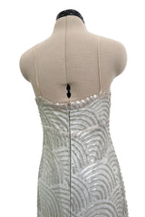 Fantastic 1970s Christian Dior Marc Bohan Silver Sequin Silk Chiffon Dress w Baby Blue Lining