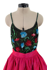 Fantastic Fall 1999 Giorgio Armani Runway Beaded Sequin Net Bodysuit & Deep Pink Skirt Set