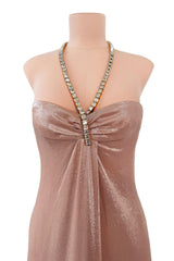 Outstanding Fall 2000 Thierry Mugler Dusty Pink Metallic Dress w Rhinestone & Metal Collar