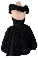 Exceptional Spring 1988 Christian Lacroix Demi-Couture Luxe Label Black Pouf Dress w Attached Shoulder Piece