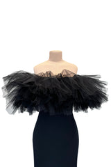 Fall 2020 Alessandra Rich Runway Look 22 in Black Strapless Dress w Tulle Bodice & Hem