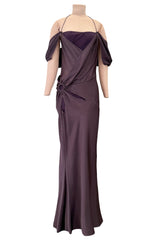 Gorgeous Fall 2003 John Galliano Bias Cut Deep Purple Silk Dress w Draped Arm Panels