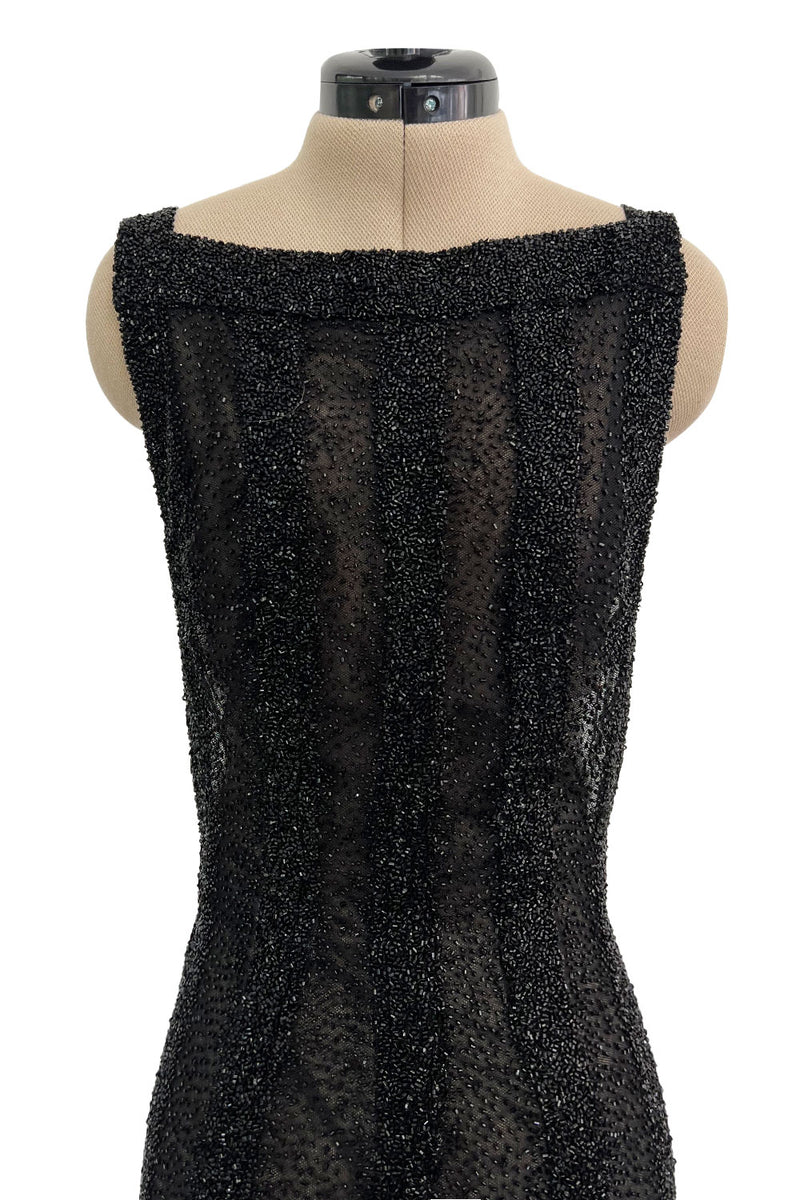 Extraordinary 2006 John Anthony Couture Black Hand Beaded Runway Dress w Bib Front & No Back