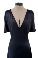 Fabulous 2010 Alexander McQueen Bias Cut Liquid Black Silk Dress w Amazing Wide Loop Sleeves