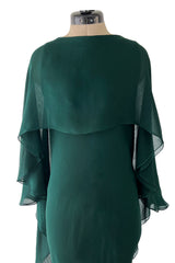 Fall 1975 Beautiful Halston Runway Flowing Deep Green Silk Chiffon w Low Back Plunge