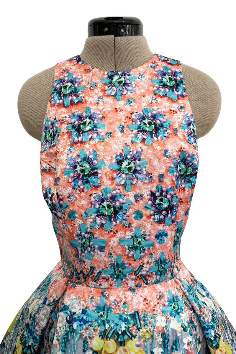 Prettiest Spring 2014 Mary Katrantzou Runway Look 19 Printed Beaded Mini Dress w Full Skirt