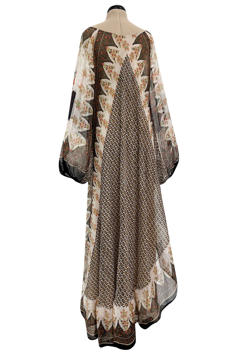 Exceptional 1970s Louis Feraud Bias Cut Silk Light as a Feather Silk Chiffon Caftan Scarf Dress