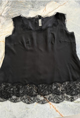 Chic Little mid-1980s Emanuel Ungaro Haute Couture Handmade Black Silk & Lace Camisole Top