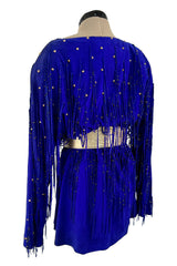 Rare 1980s Jan Faulkner Hand Made Blue Suede Mini Dress & Matching Belt