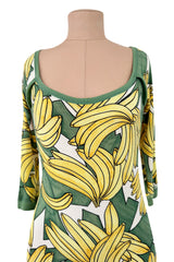 Iconic Spring 2004 Chloe by Phoebe Philo Runway Look 18 Banana Print Dress Side Cuts Outs